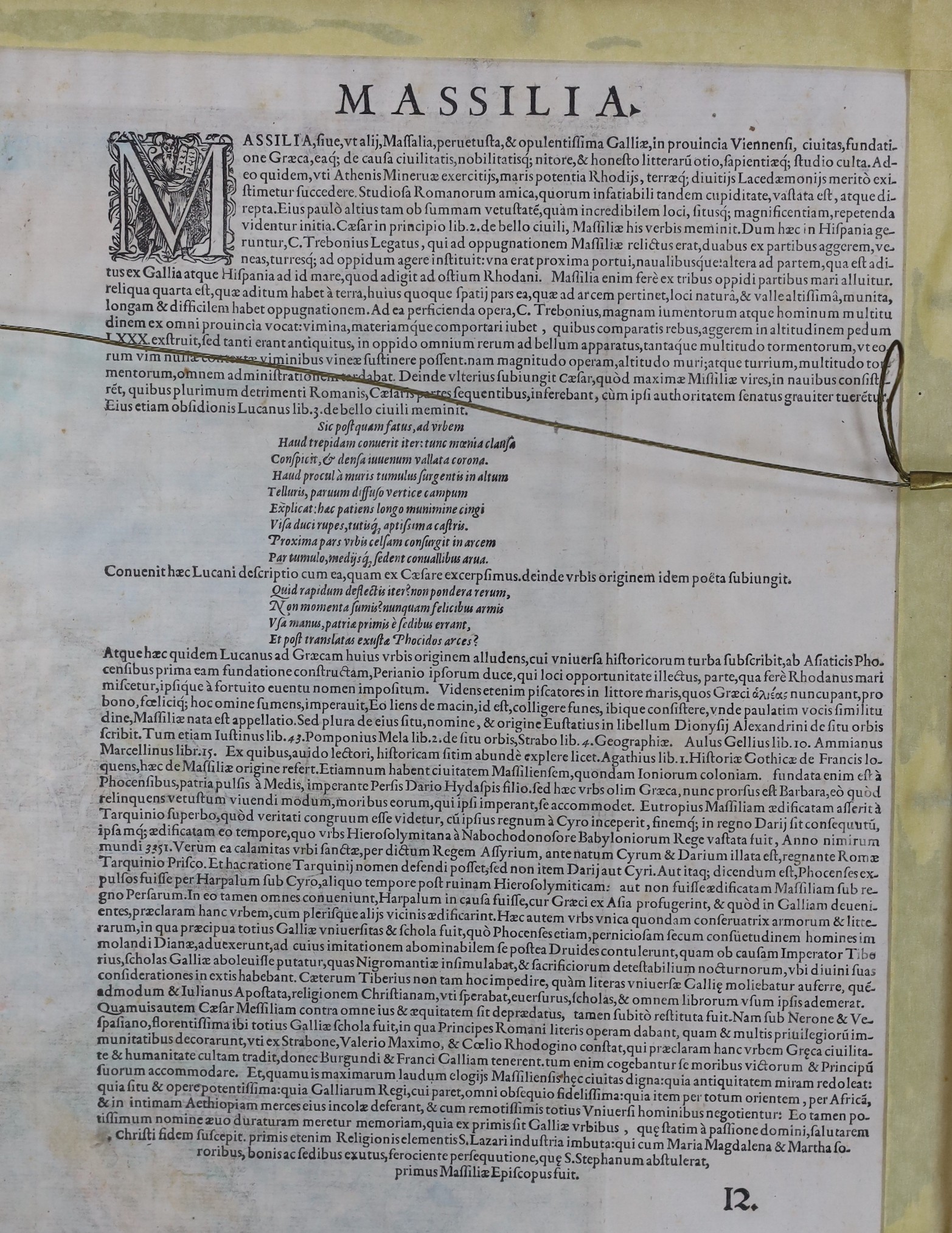 Georg Braun and Frans Hogenberg, coloured engraving, Map of Marseilles, from 'Civitates Orbis Terrarum', c.1572, latin text verso, overall 38 x 52cm